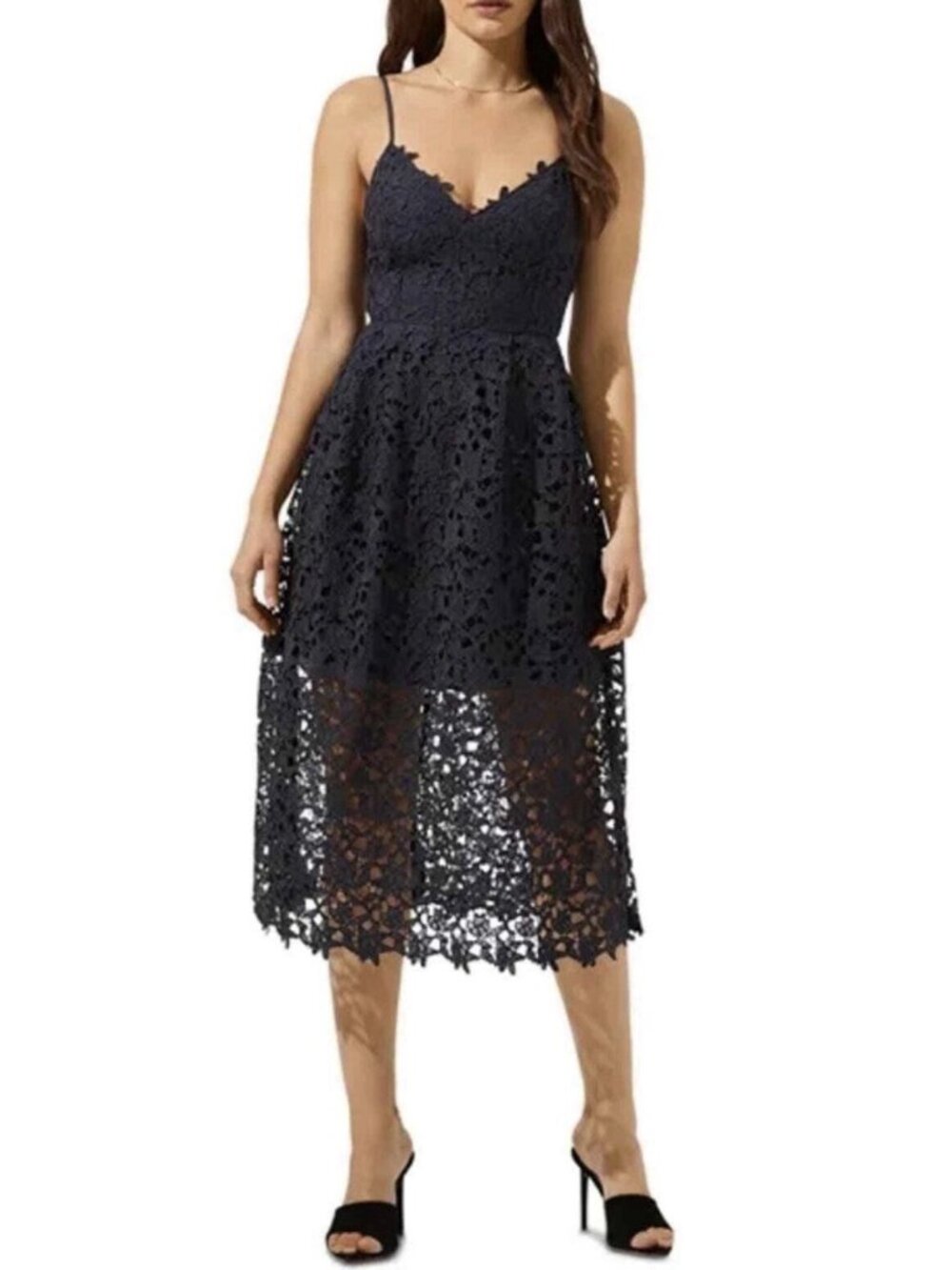 Astr Lace Illusion Midi Dress Spaghetti Straps Black Spaghetti Straps Size Small